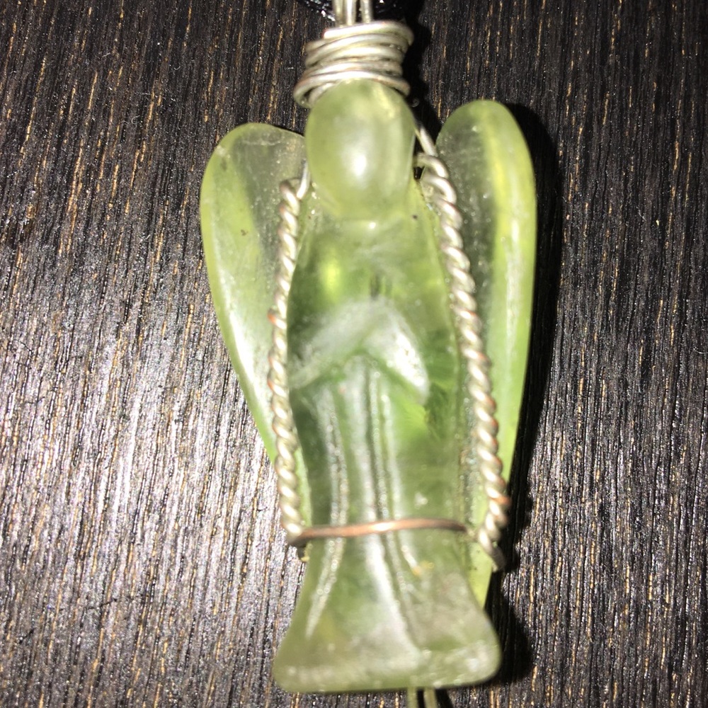 Wire-Wrapped Angel Fluorite necklace with pyrite